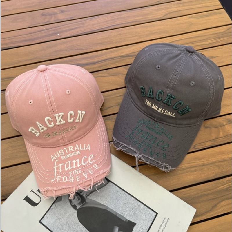 Distressed Cap Embroidered Lettering Baseball