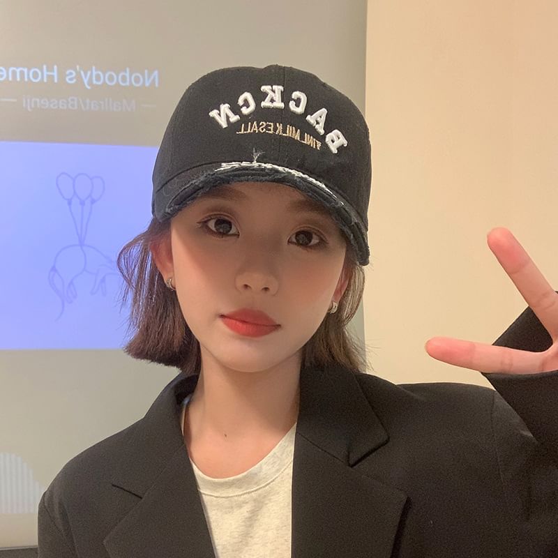 Distressed Cap Embroidered Lettering Baseball