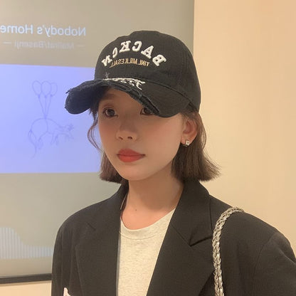 Distressed Cap Embroidered Lettering Baseball