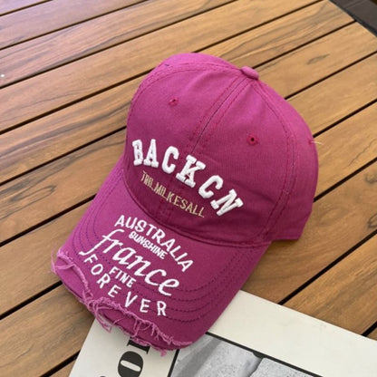 Distressed Cap Embroidered Lettering Baseball