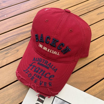 Distressed Cap Embroidered Lettering Baseball