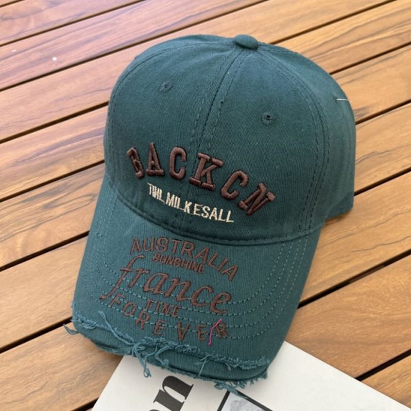 Distressed Cap Embroidered Lettering Baseball
