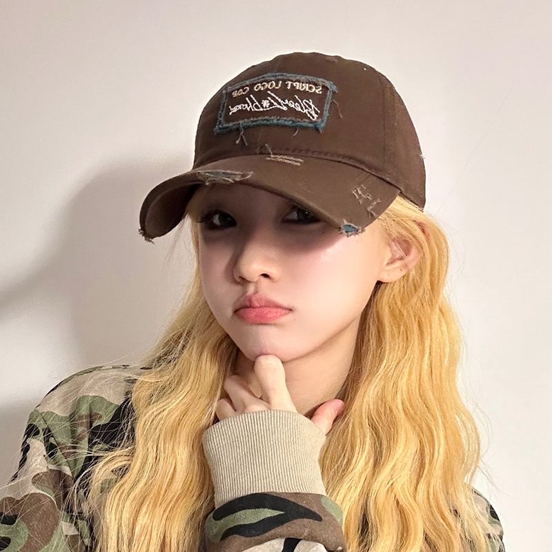 Distressed Baseball Lettering Applique Cap