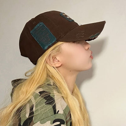 Distressed Baseball Lettering Applique Cap