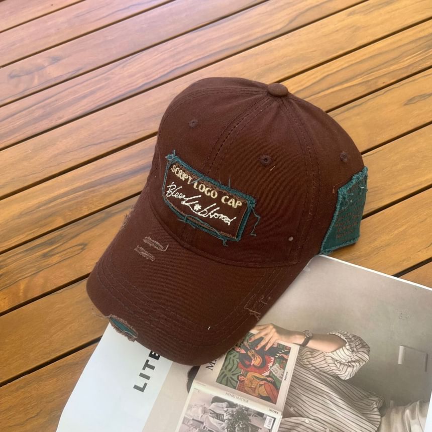 Distressed Baseball Lettering Applique Cap