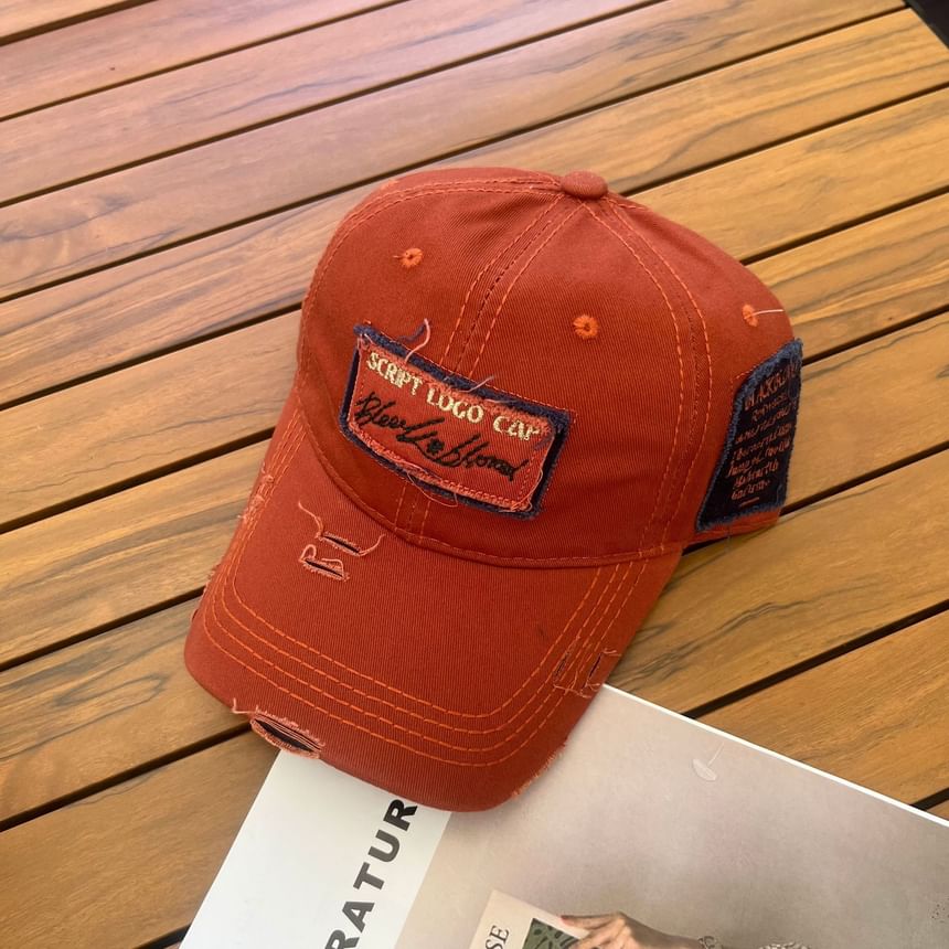 Distressed Baseball Lettering Applique Cap
