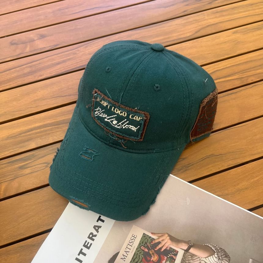 Distressed Baseball Lettering Applique Cap