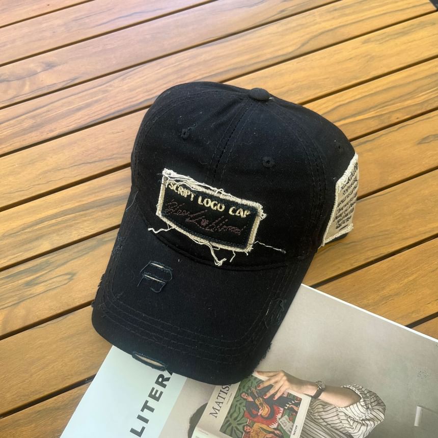 Distressed Baseball Lettering Applique Cap