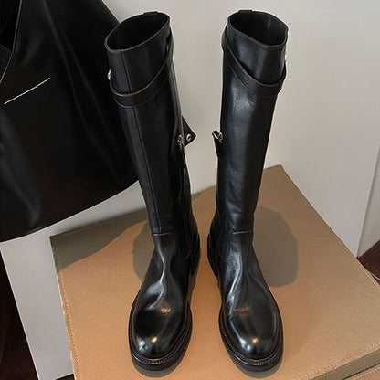 Buckled Leather Tall Faux Boots