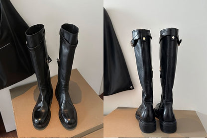 Buckled Leather Tall Faux Boots