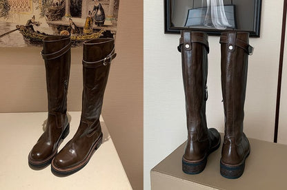 Buckled Leather Tall Faux Boots