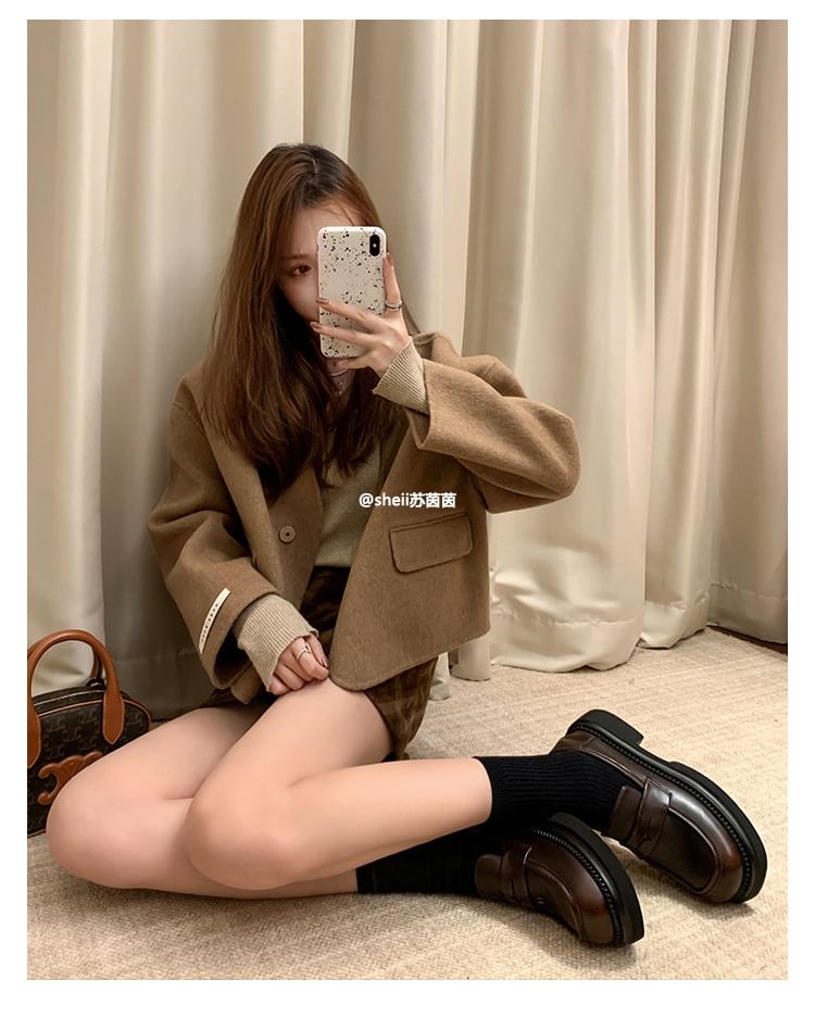 Leather Loafers Chunky Platform Heel Faux