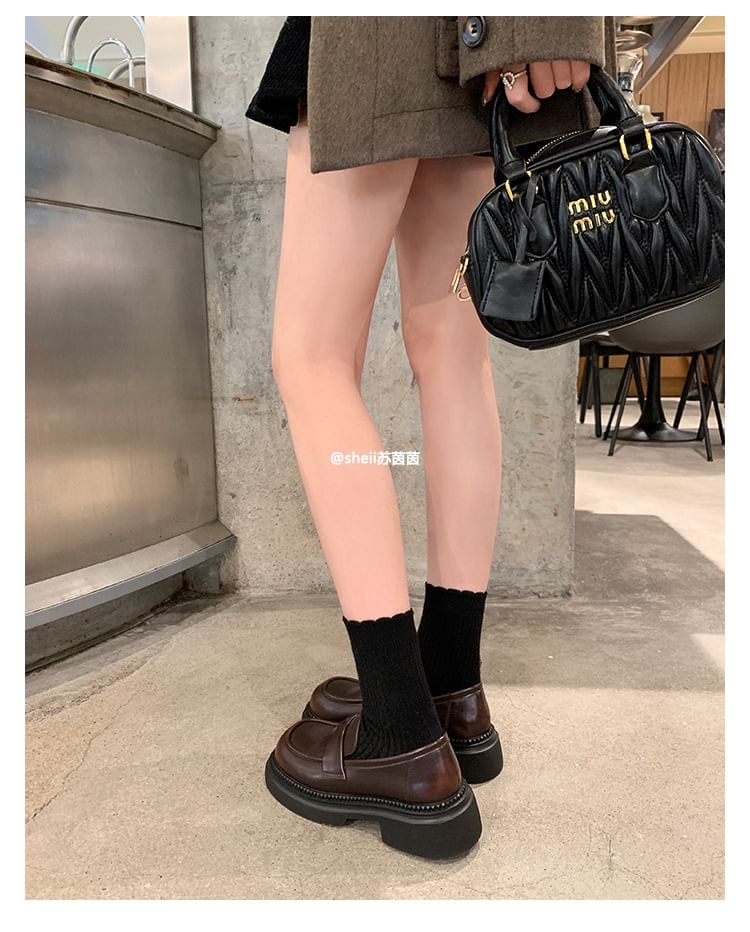 Leather Loafers Chunky Platform Heel Faux
