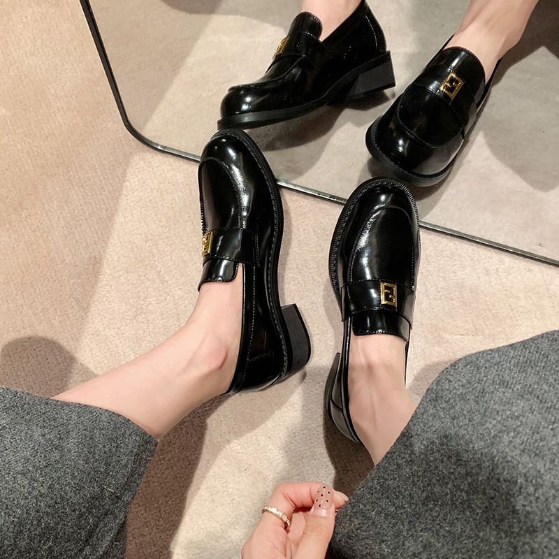 Faux Leather Buckled Loafers