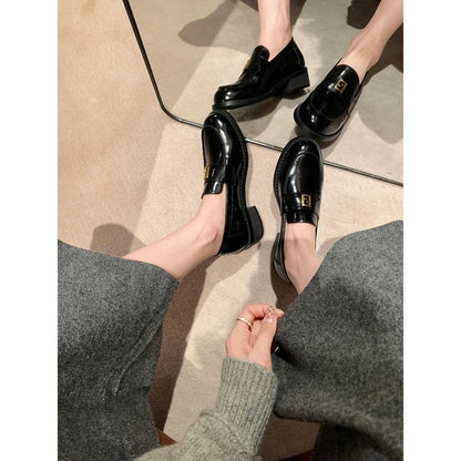 Faux Leather Buckled Loafers