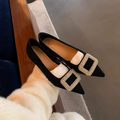 Buckled Flats Pointy Rhinestone