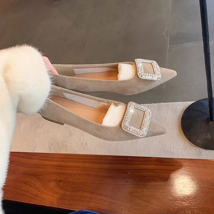 Buckled Flats Pointy Rhinestone