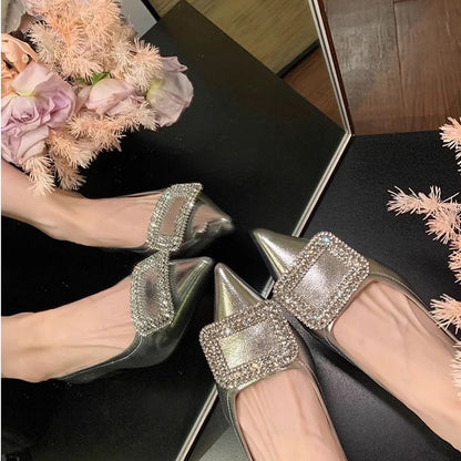 Buckled Flats Pointy Rhinestone