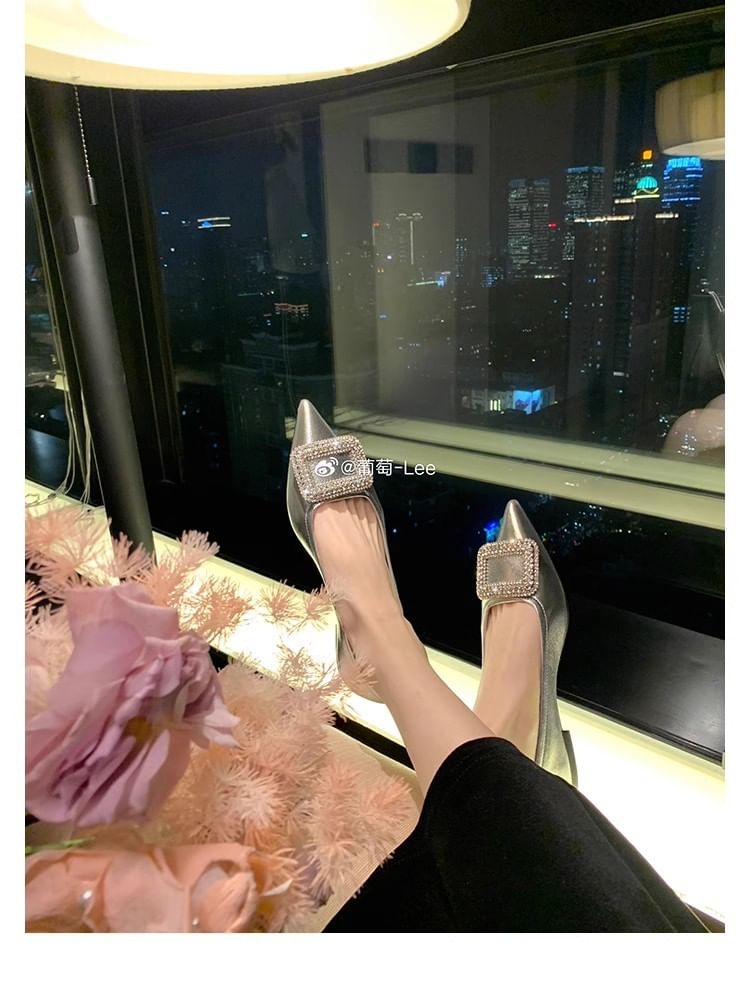 Buckled Flats Pointy Rhinestone