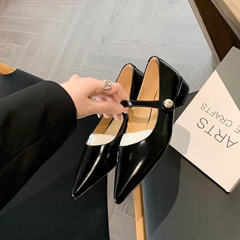 Heel Jane Pointy Mary Pumps Low