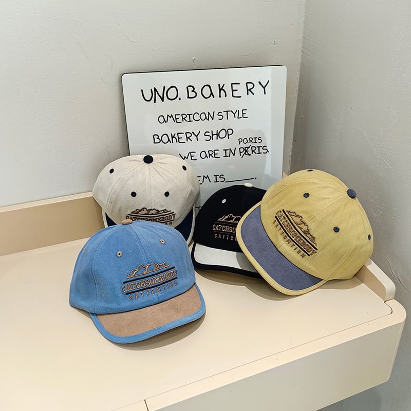 Cap Color Embroidered Lettering Short Panel Brim