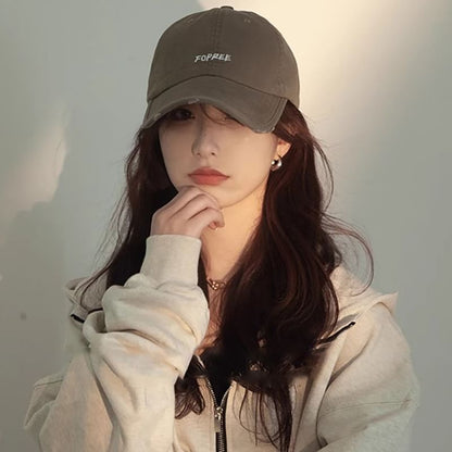 Lettering Baseball Distressed Cap Embroidered