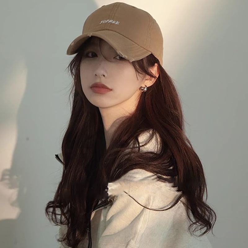 Lettering Baseball Distressed Cap Embroidered