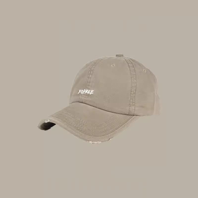 Lettering Baseball Distressed Cap Embroidered