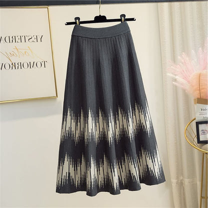 Waist Skirt A-Line Midi High Printed Knit