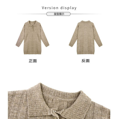 Dress Plain Polo-Neck Mini Sweater Long-Sleeve