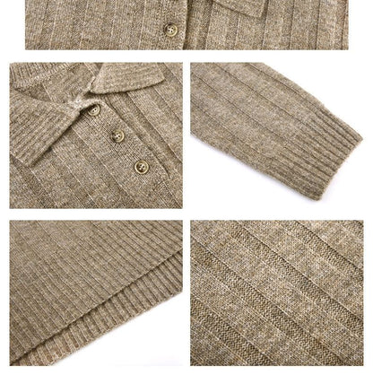 Dress Plain Polo-Neck Mini Sweater Long-Sleeve