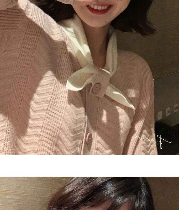 Dress Puff-Sleeve Midi Plain Knit Button-Up Tie-Neck
