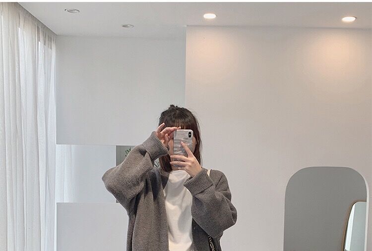 Letter Button-Up Embroidered V-Neck Cardigan