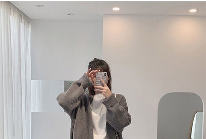 Letter Button-Up Embroidered V-Neck Cardigan