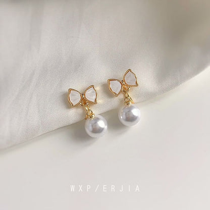Drop Bow Pearl Cuff Earring Faux