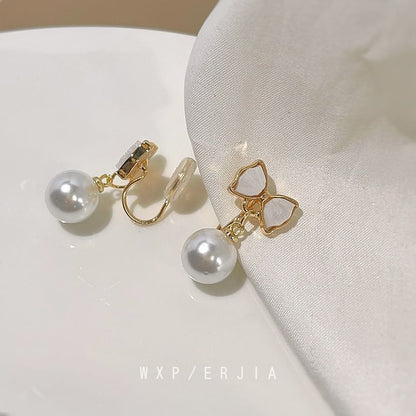 Drop Bow Pearl Cuff Earring Faux