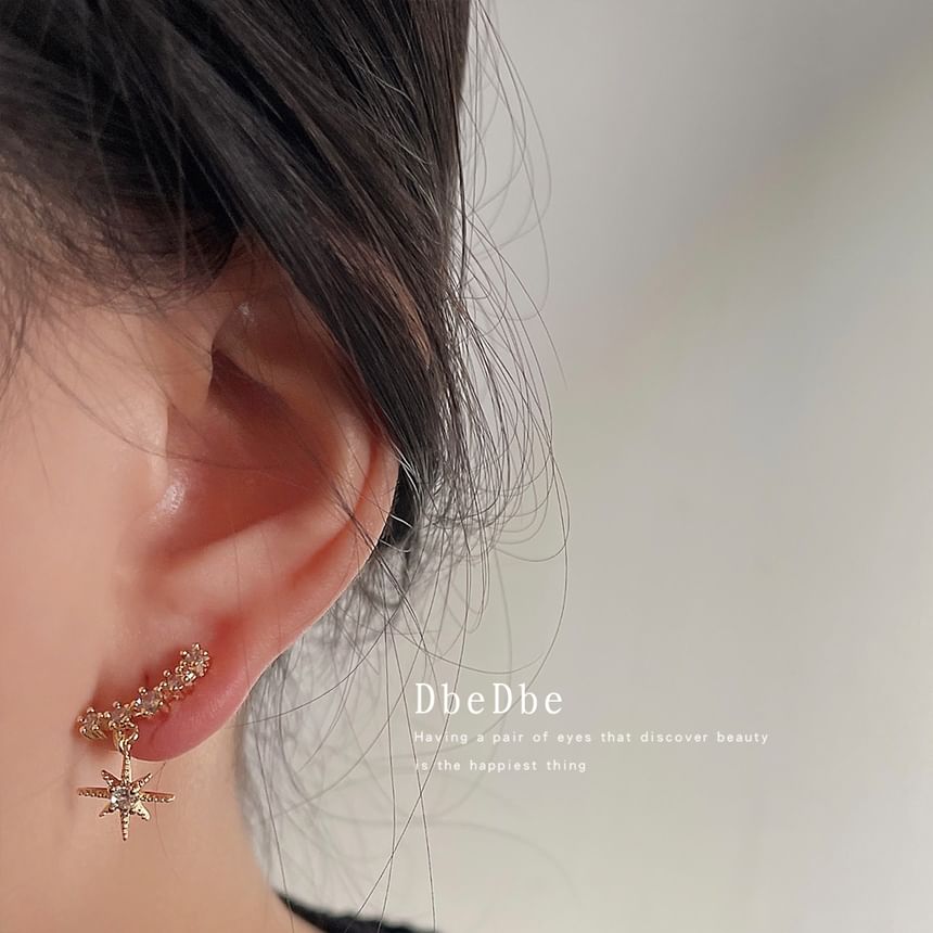 Rhinestone Earring Alloy Drop Cuff Star