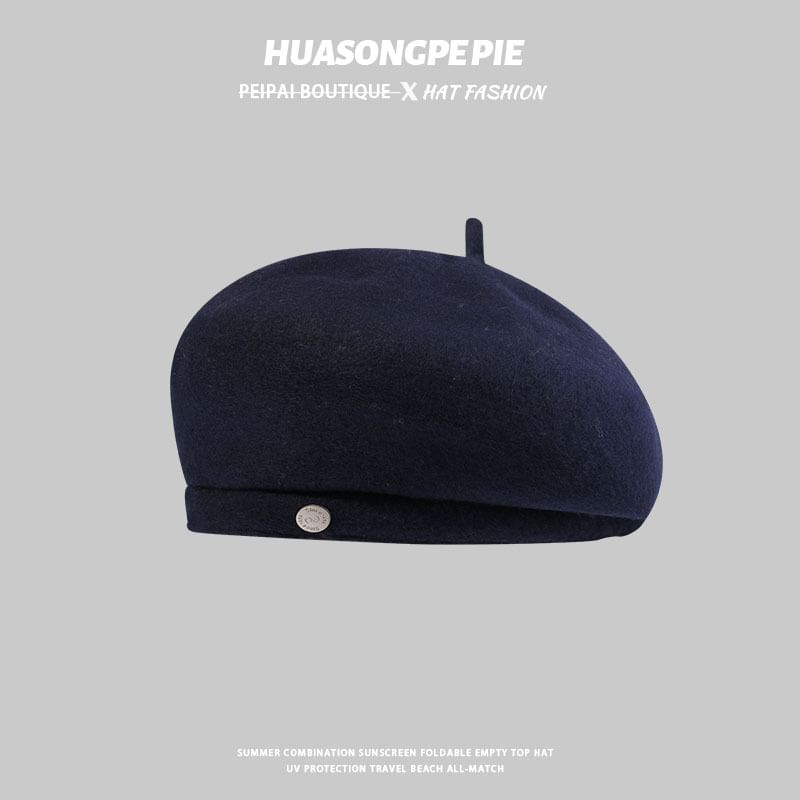 Wool Disc Metal Beret Hat