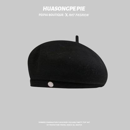 Wool Disc Metal Beret Hat