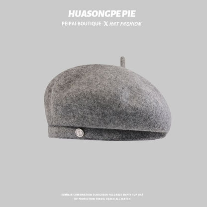Wool Disc Metal Beret Hat