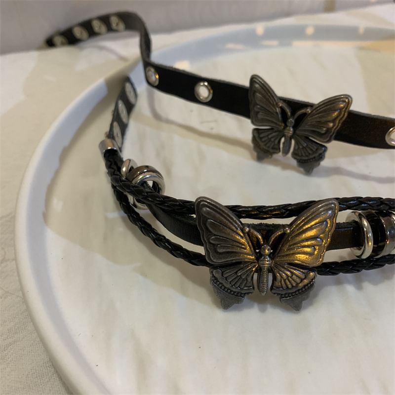 Faux Butterfly Choker Bracelet / Leather