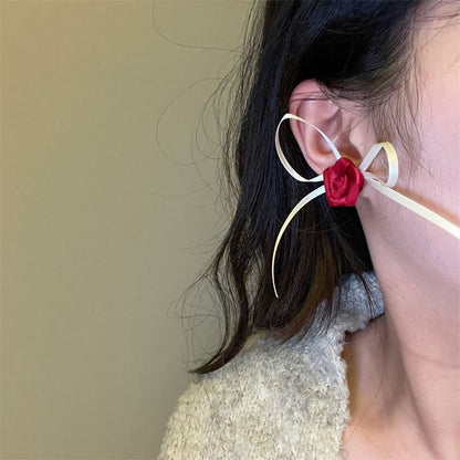 Earring Ribbon Rose Stud