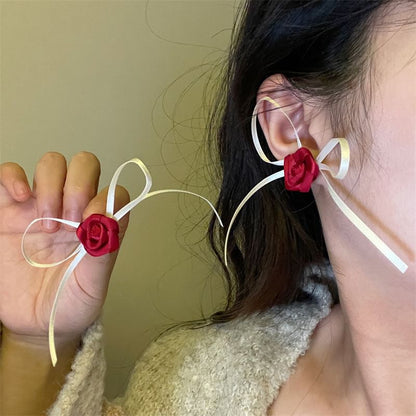Earring Ribbon Rose Stud