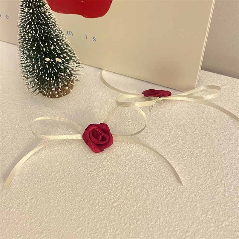 Earring Ribbon Rose Stud