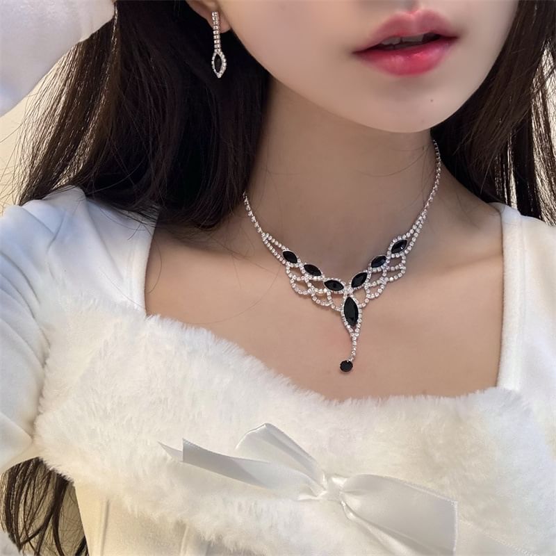 Earring Necklace / Rhinestone Drop Pendant