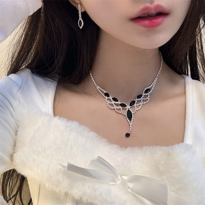 Earring Necklace / Rhinestone Drop Pendant