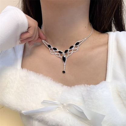 Earring Necklace / Rhinestone Drop Pendant