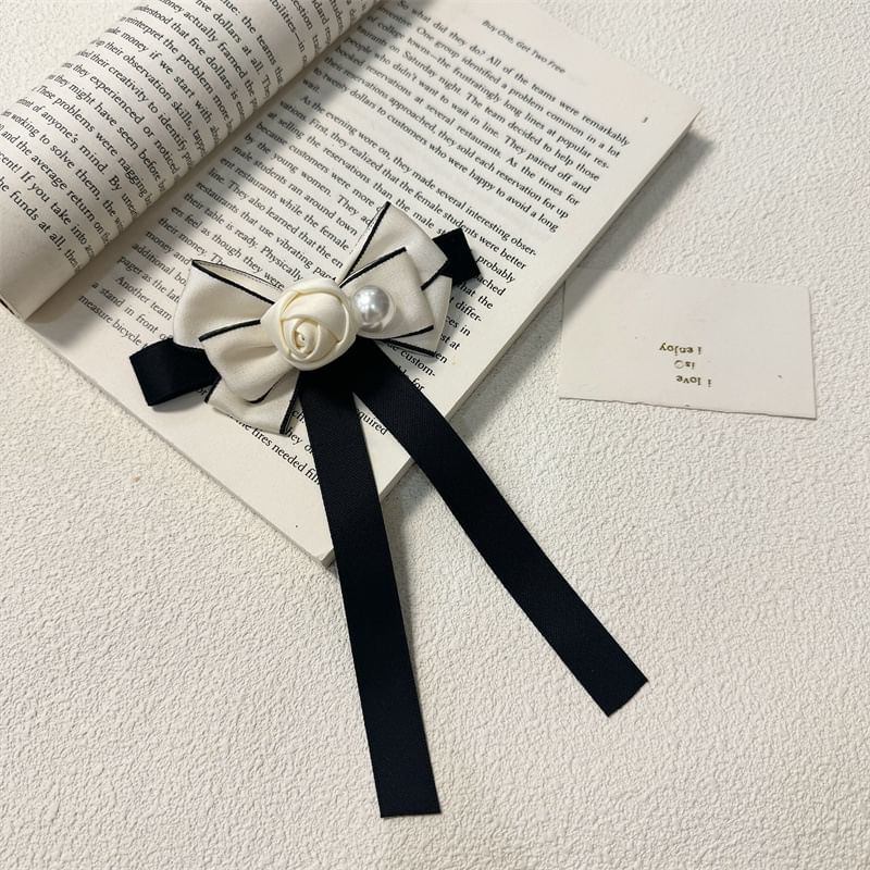 Rose Brooch Bow Pearl Faux