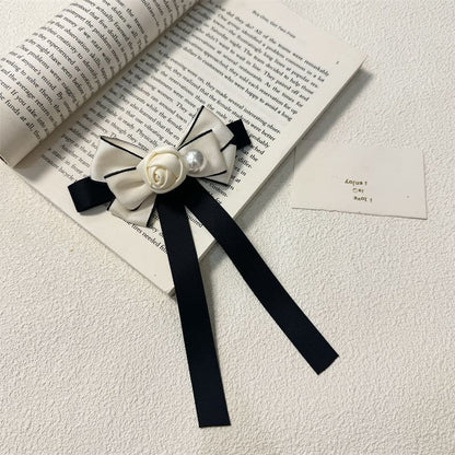 Rose Brooch Bow Pearl Faux