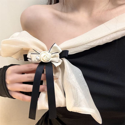 Rose Brooch Bow Pearl Faux